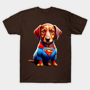 Wiener Hero: Dachshund in Bold Superhero Costume Tee T-Shirt